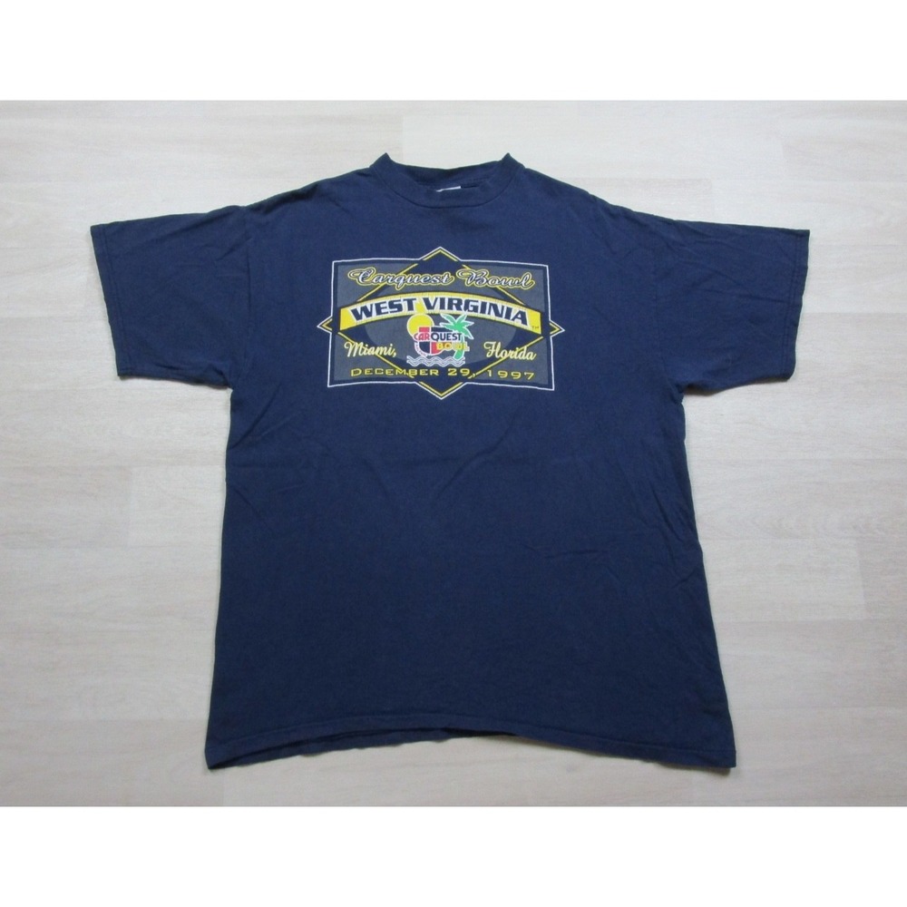 Vintage 80s West Virginia Mountaineers T Shirt (XL) NCAA Carquest Bowl 1997